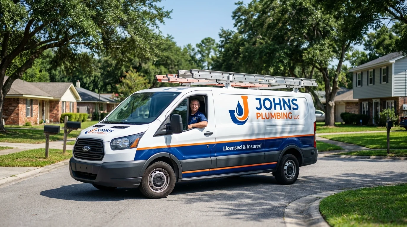 Johns Plumbing LLC service van in West Newbury, MA