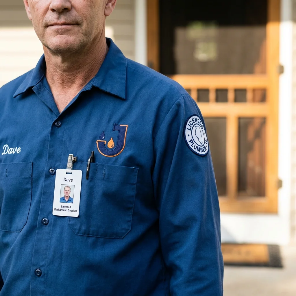 Licensed plumber showing ID badge in West Newbury, MA