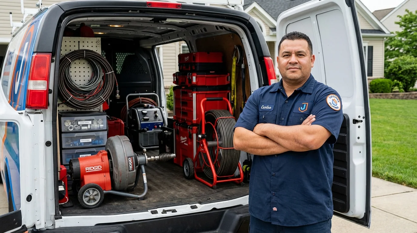 Professional drain cleaning equipment and Johns Plumbing LLC plumber in West Newbury