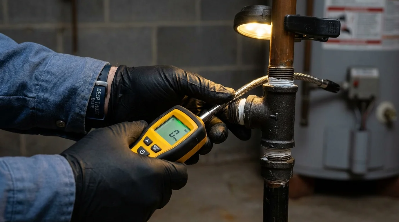 Gas leak detection with electronic sniffer by Johns Plumbing LLC in West Newbury