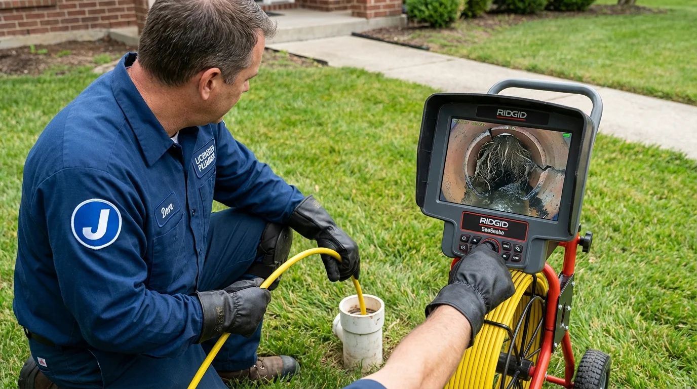 Sewer camera inspection being performed by Johns Plumbing LLC in West Newbury