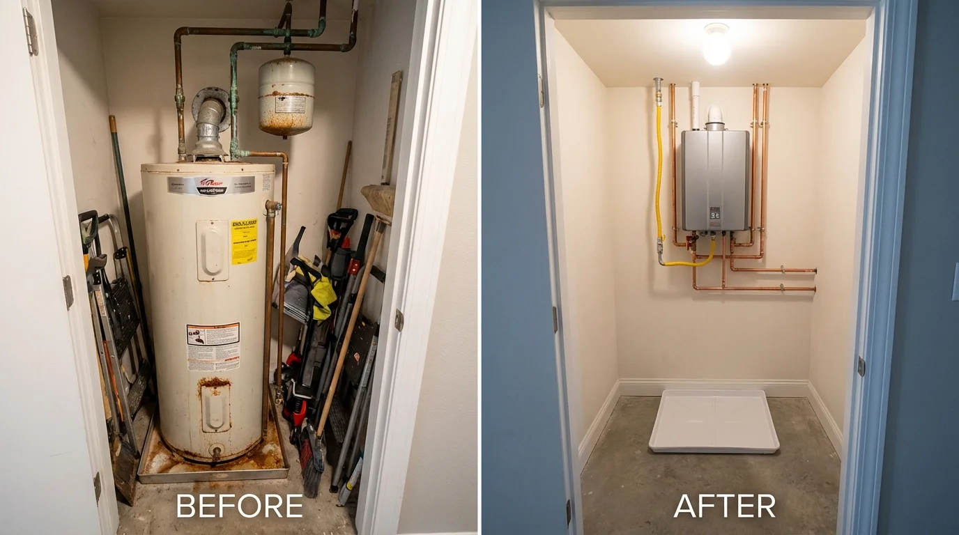 Tank water heater versus wall-mounted tankless unit comparison for West Newbury, MA homeowners